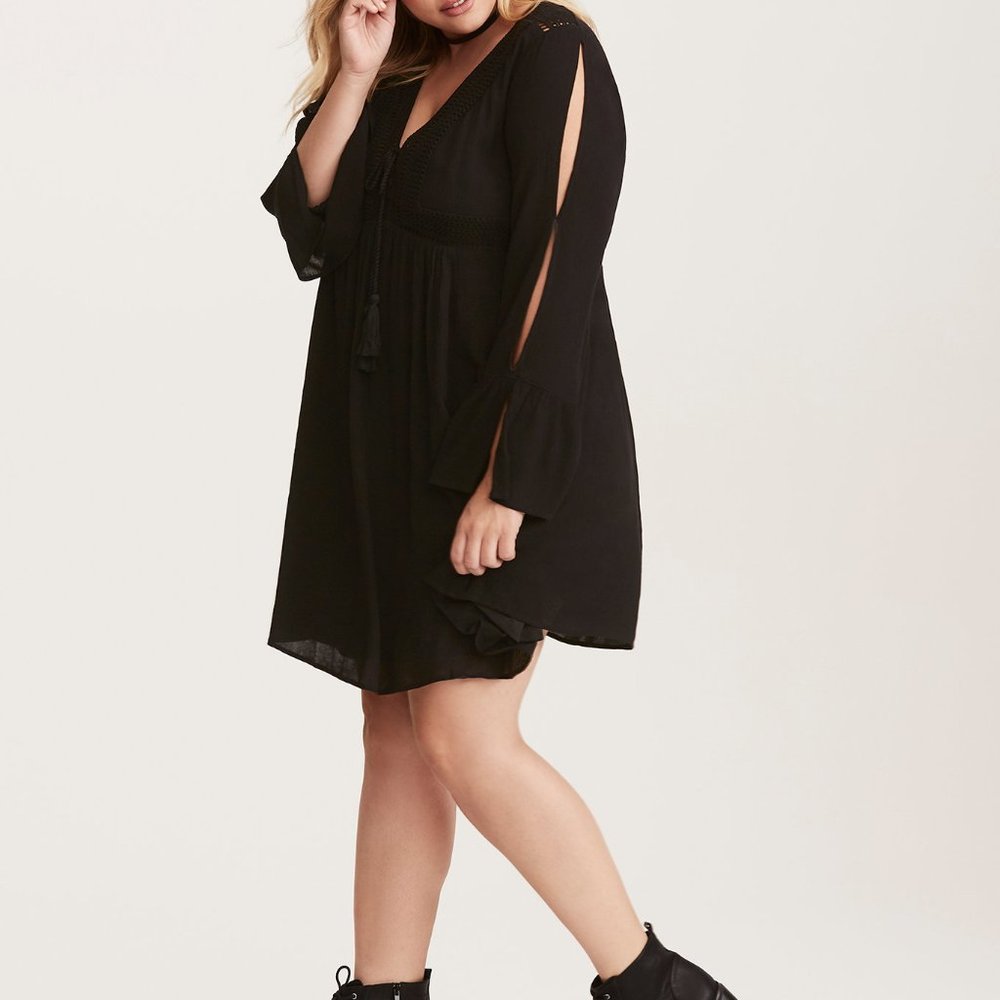 TORRID BLACK GAUZE LACE UP SKATER DRESS